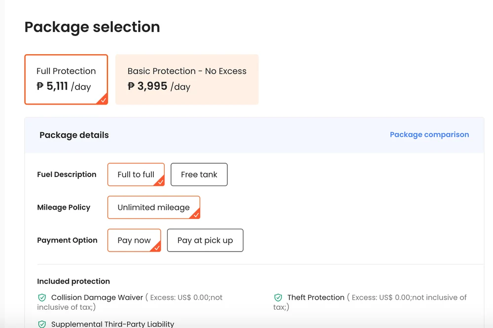 Klook car rental booking summary section