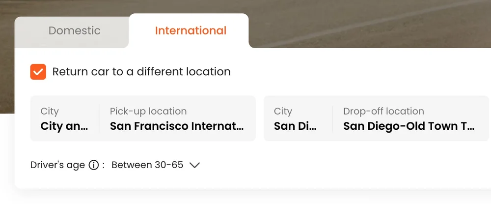 Klook car rental booking page domestic/international