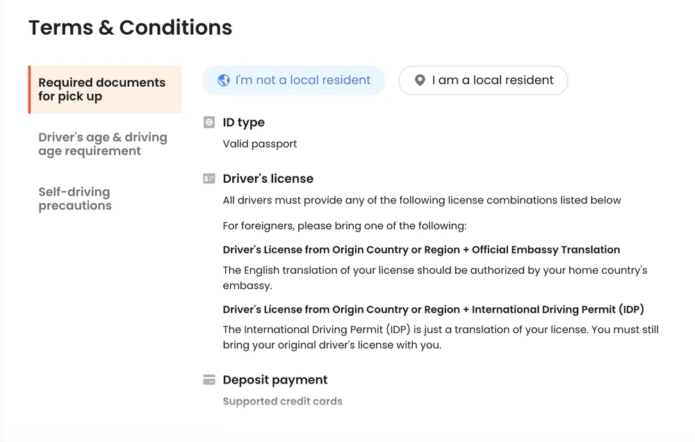 Klook car rental booking terms and conditions